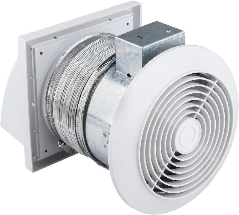 Quini 512M 6-inch Through Wall Exhaust Fan, 80 CFM 4.0 Sones, Bathroom Wall Exhaust Fan, Kitchen Ventilation Fan, 6-inch Diameter Vent, Retractable Duct - Image 1